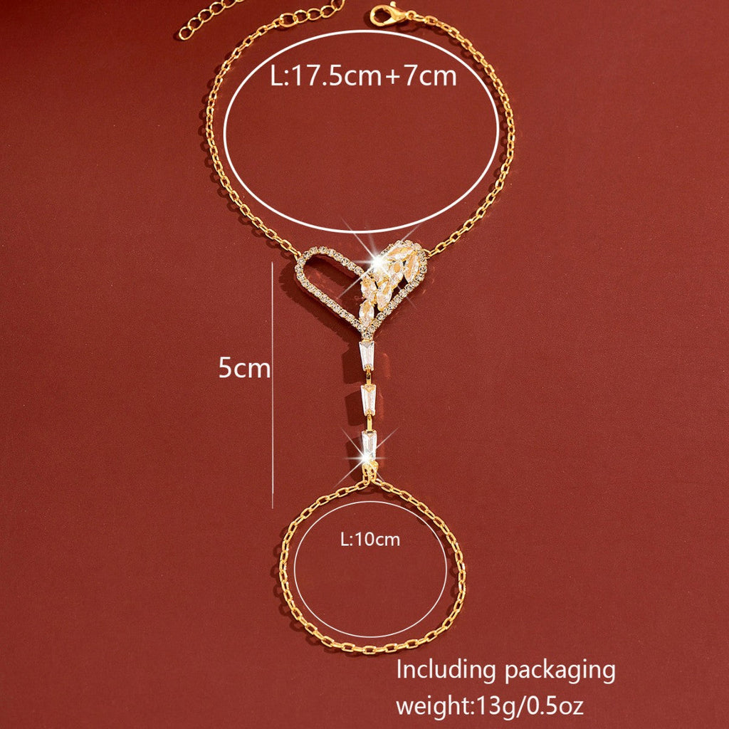Sweet Asymmetric Hollow Heart Adjustable Hand Chain Ring Bracelet Integrated Women Wrist Jewelry For Daily Dating Banquet Party Occasions