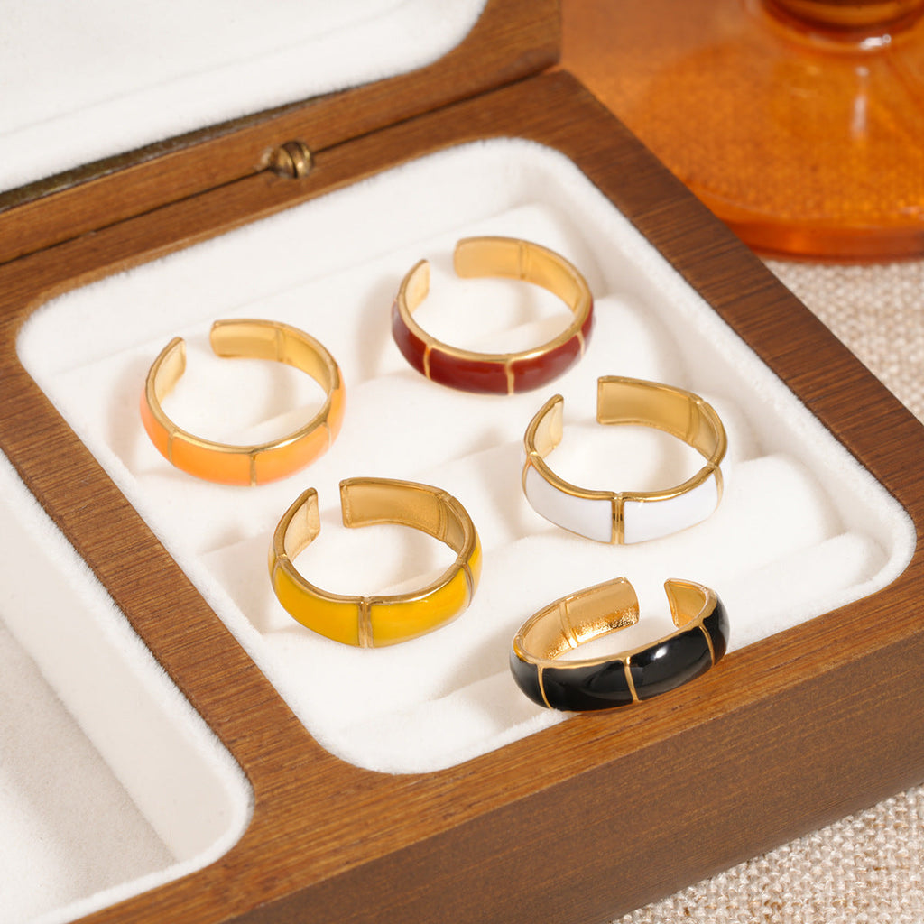 Women Colorful Enamel Stainless Steel Open Ring, Fashion Minimalist Retro Trendy Versatile Finger Jewelry