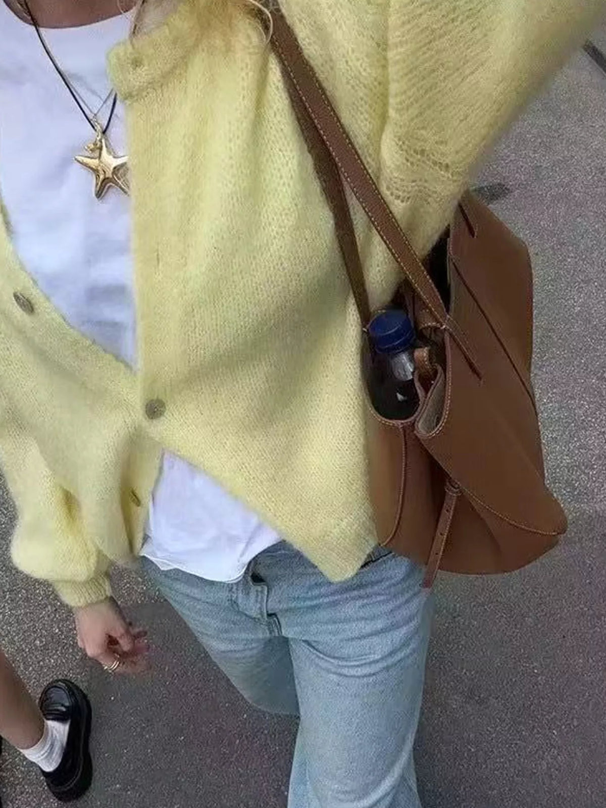 Button Up Long Sleeve Cardigan – Off-White / Pink