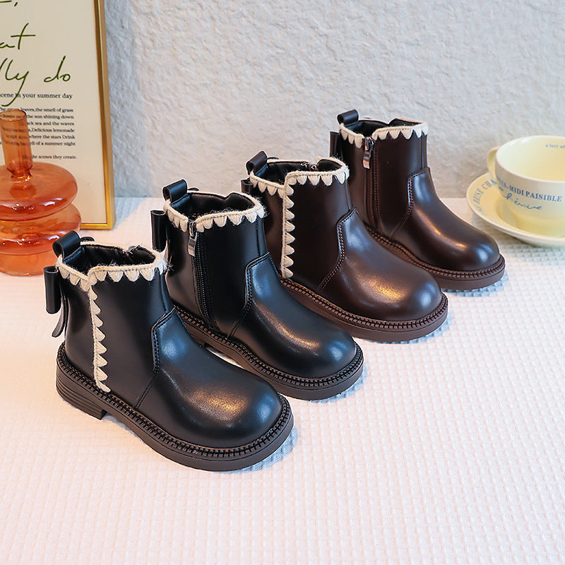 Girls' Soft-soled Velvet-lined Leather Boots