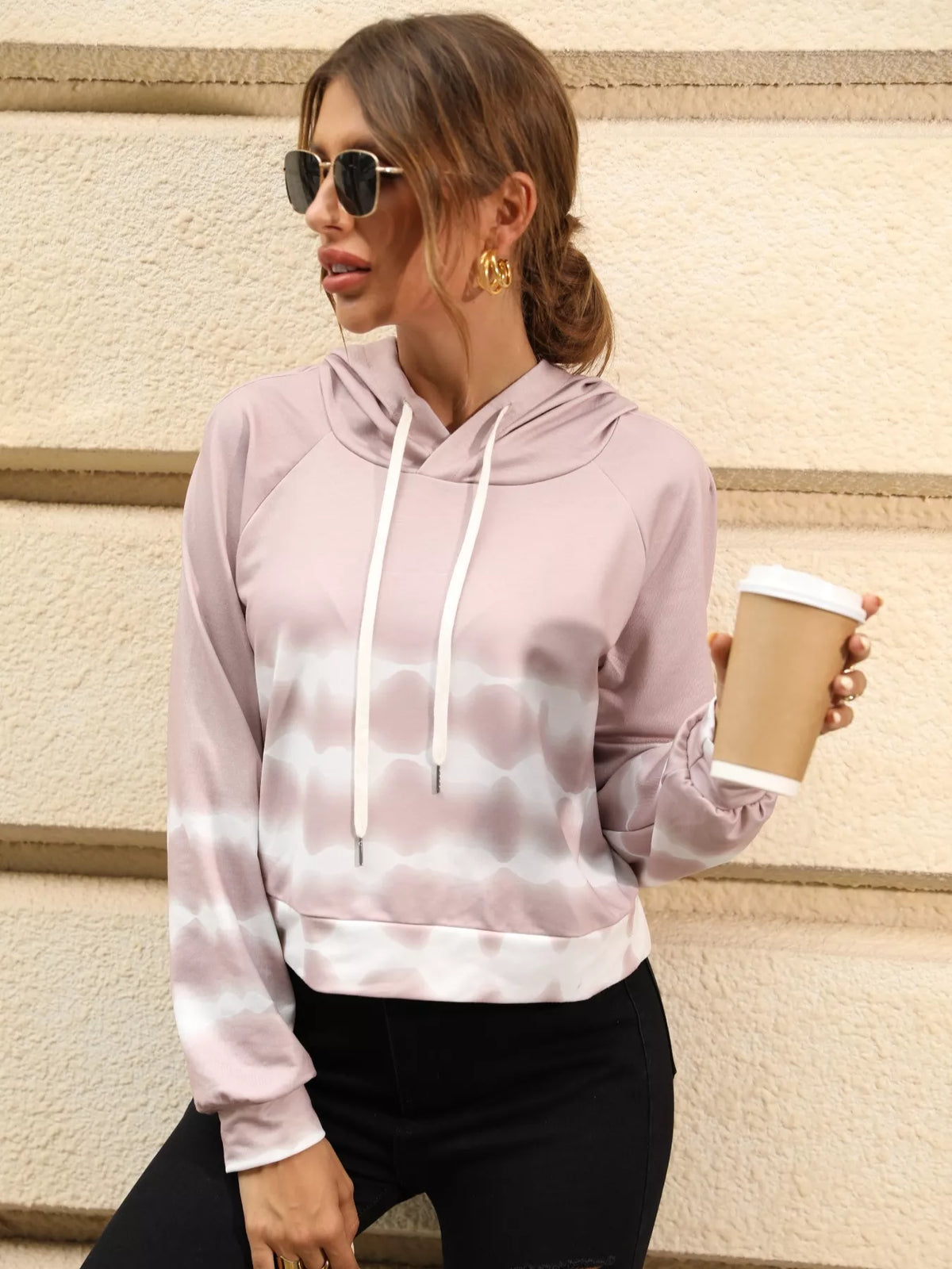 Drawstring Raglan Sleeve Hoodie