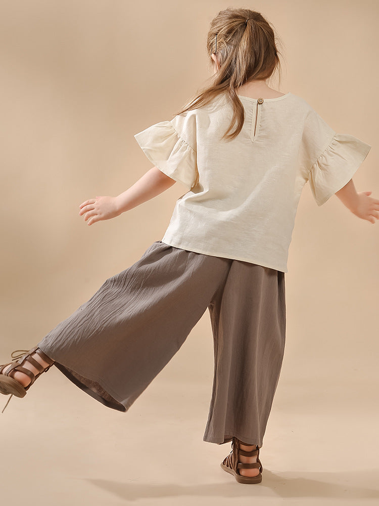 Retro Loose Girls' High Waist Wide Leg Pants