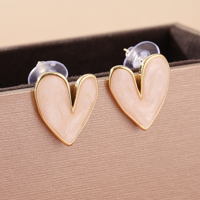 Asymmetric Heart Stud Earrings Blush Gold Tone Brass Women Romantic Daily Party Fashion Jewelry Elegant