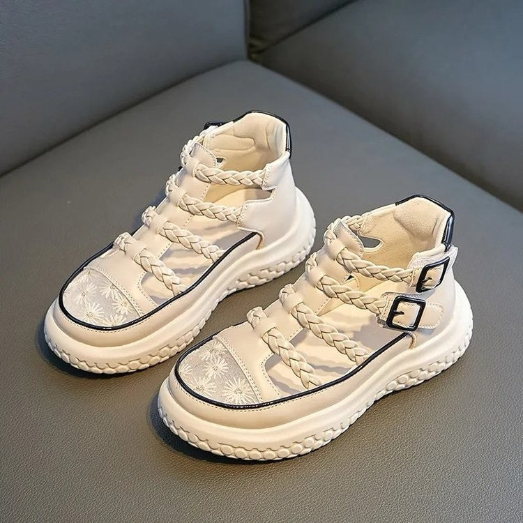 2026 Summer New Girls Roman Sandals, Kids Closed-Toe Sports Sandals, Hollow Out Breathable Beach Shoes For Middle & Big Kids