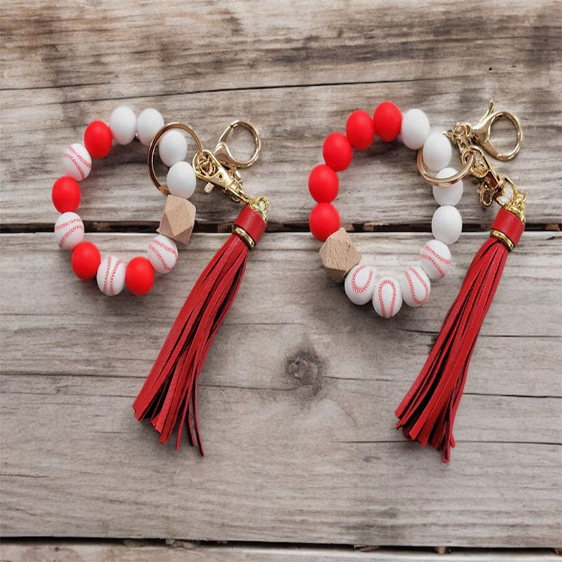 Silicone Cartoon Soccer Bead Bracelet Keychain