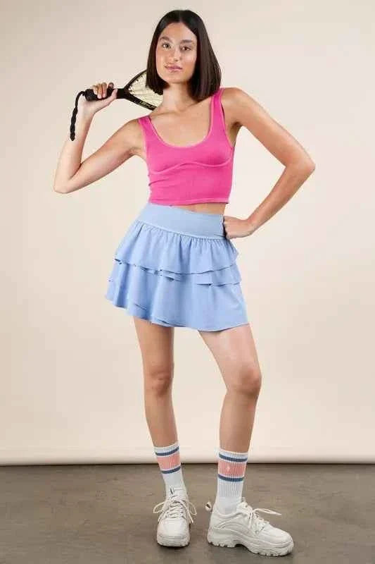 Riffled Tiered Active Skirt with Built-In Shorts
