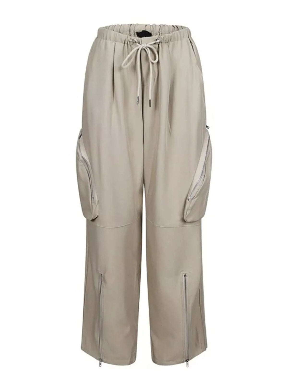 Drawstring Cargo Pants with Zipper Accents