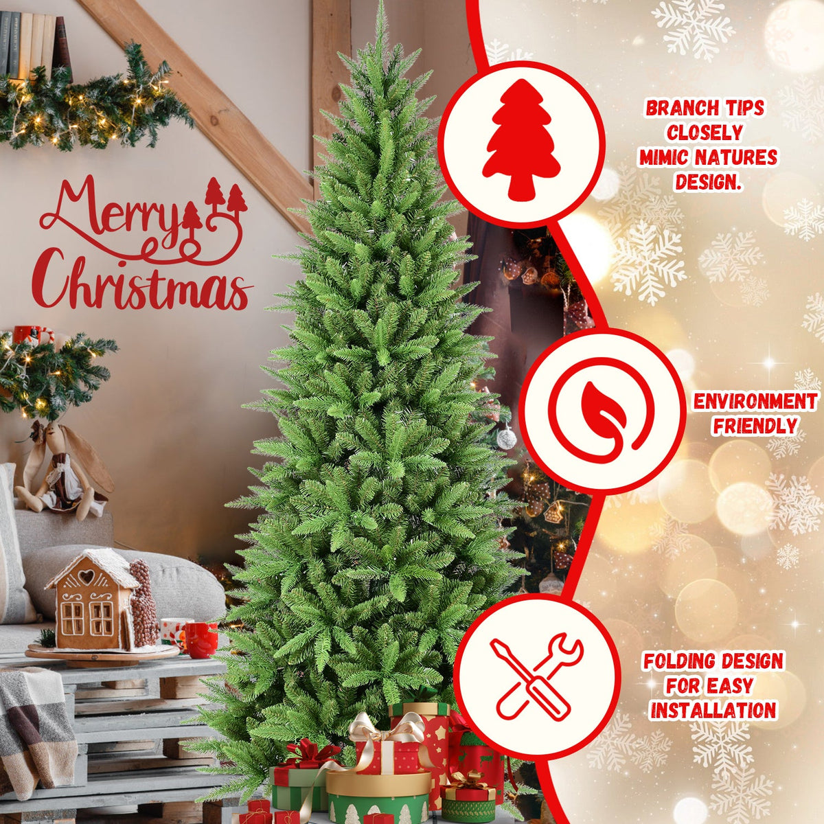 7FT Slim Christmas Tree – Perfect for Corners & Small Spaces