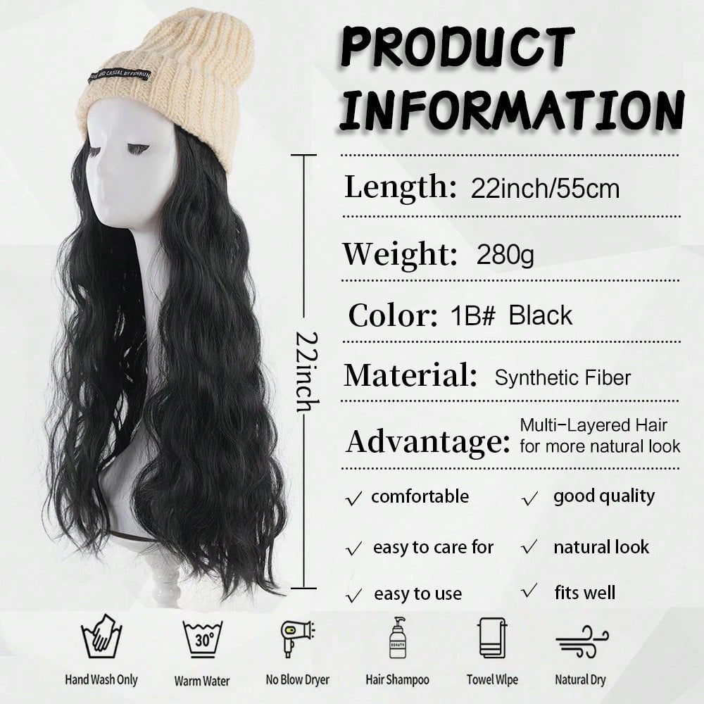 Hat Wig Long Curly Hair Female Hat Wig Big Wave