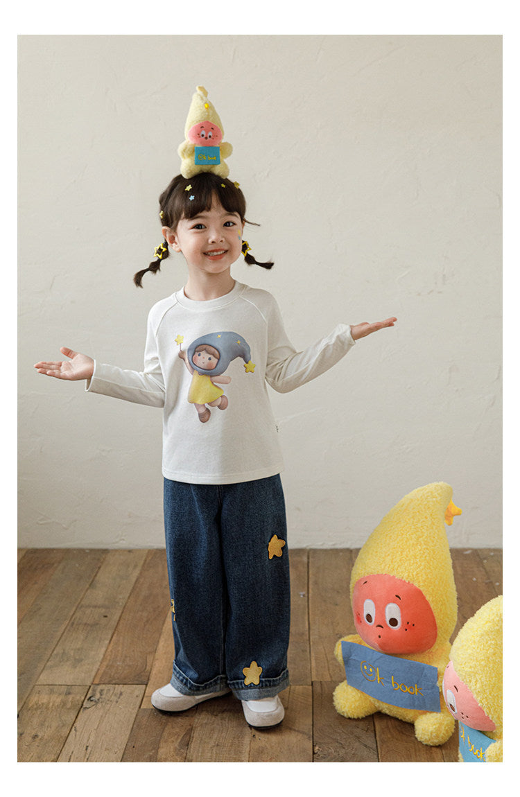 Girls' Embroidered Wide-leg Denim Pantswrinkle-resistant