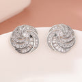 Vintage Crystal Swirl Stud Earrings Silver Tone Brass Women Elegant Party Wedding Fashion Jewelry Sparkling