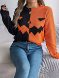 Pumpkin Face Graphic Two Tone Sweater