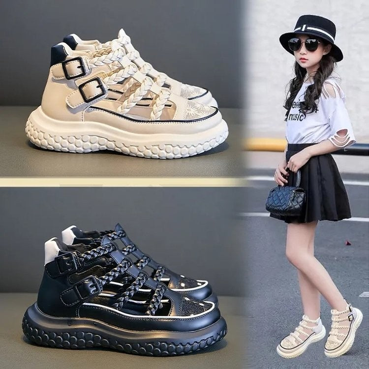 2026 Summer New Girls Roman Sandals, Kids Closed-Toe Sports Sandals, Hollow Out Breathable Beach Shoes For Middle & Big Kids