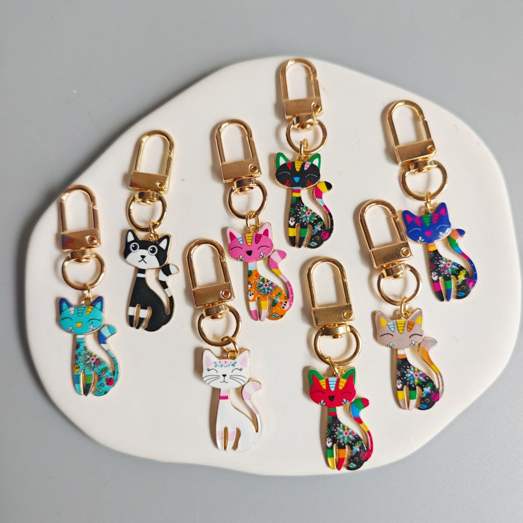 Halloween Alloy-printed Kitten Pendant Keychain