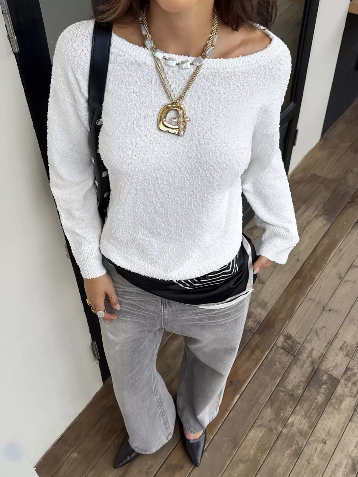 Boat Neck Dropped Shoulder Sweater