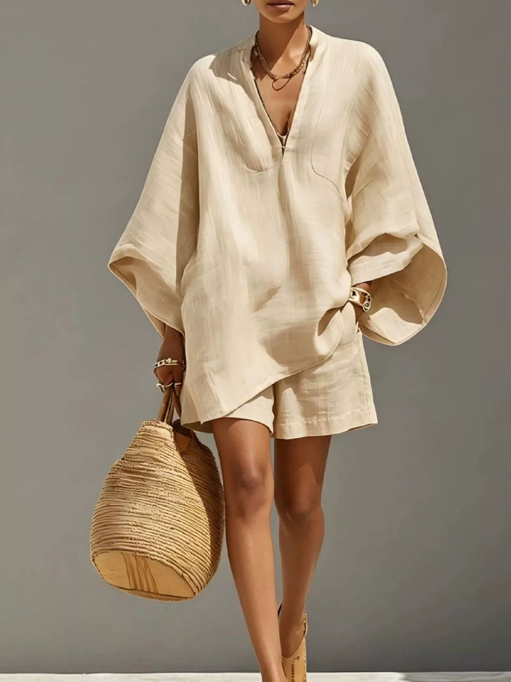 Full Size Solid Color Loose Fit Top and Shorts Set Plus Size