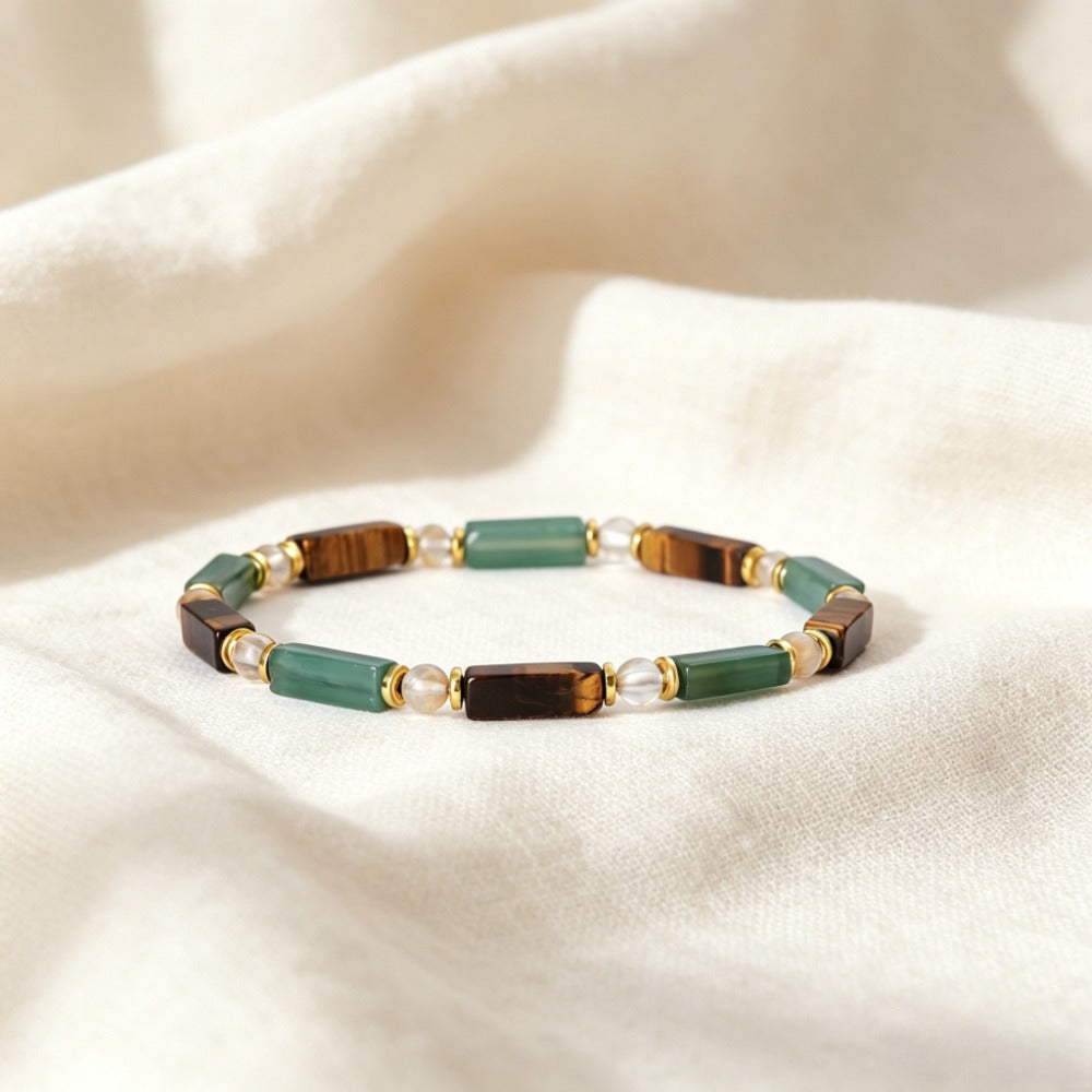 Tigers Eye And Green Aventurine Beaded Bracelet