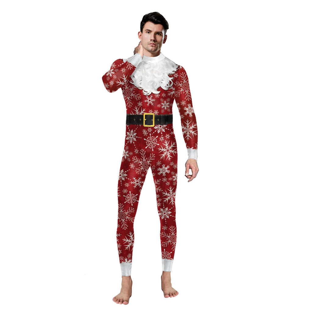 Christmas Clothing Snowflake Print One-piece Tight Jumpsuit