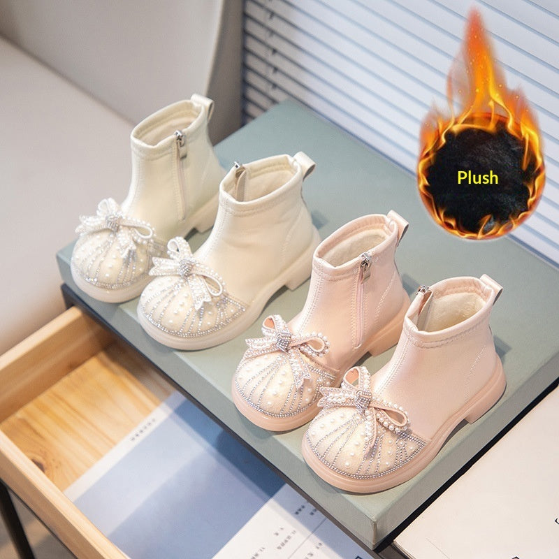 Kids Rhinestone Booties With Soft Soles