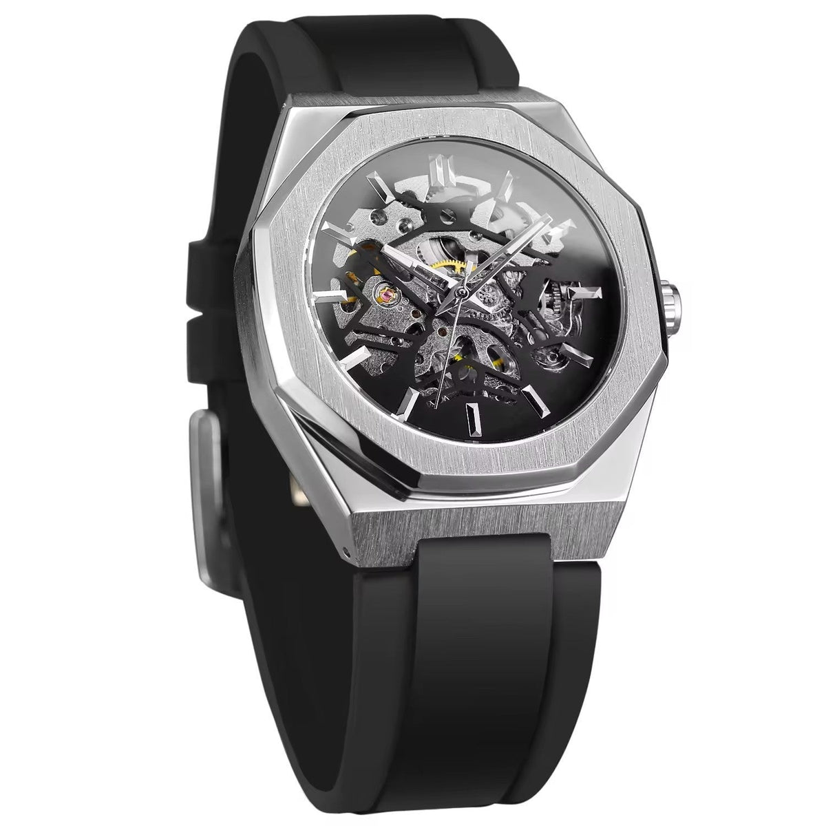 Automatic Mechanical Watch With A Rubber Strap