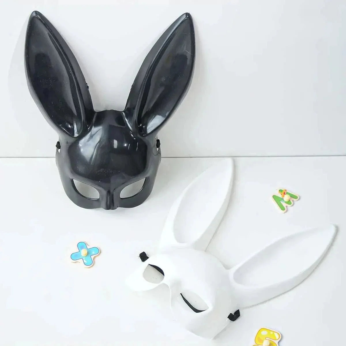 Black and White Rabbit Mask with Long Ears | Bunny Cosplay and Halloween Costume Accessory