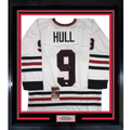 Framed Autographed/Signed Bobby Hull 35x39 Chicago White Hockey Jersey JSA COA