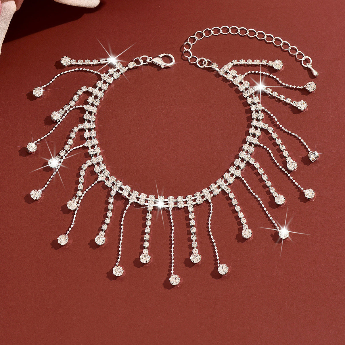 In-Stock Bohemian Style Rhinestone Tassel Anklet, Fashionable And Sweet, Versatile Beach Vacation Foot Accessory