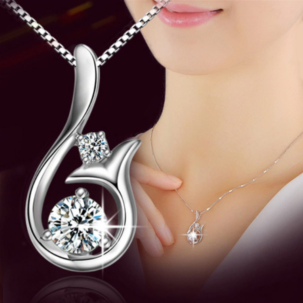 Womens Necklace Korean-European-American Style Diamond Mermaid Pendant