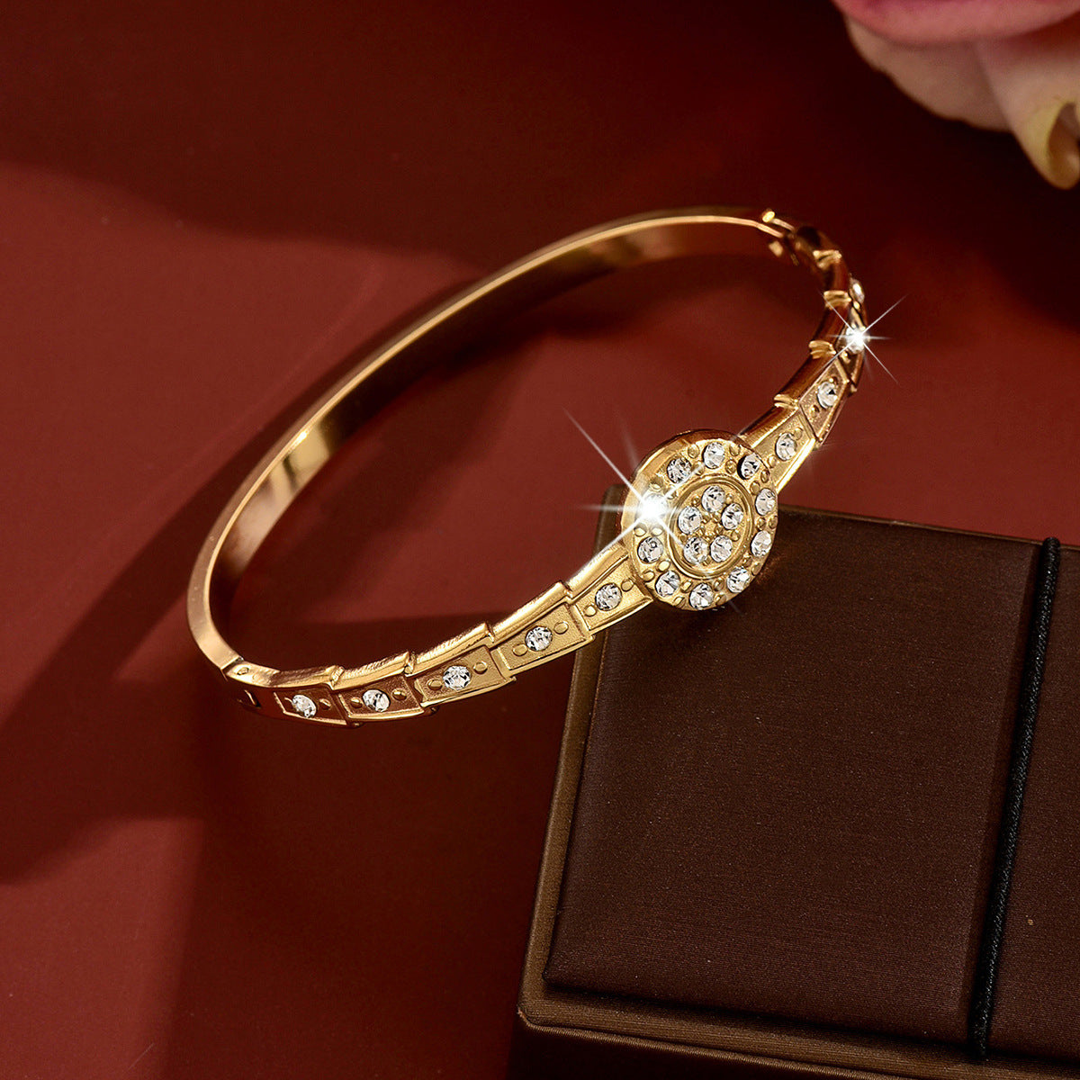 Geometric Zircon Stainless Steel Bangle Snake Bone Buckle Women Wrist Jewelry For Daily Dating Banquet Party Occasions