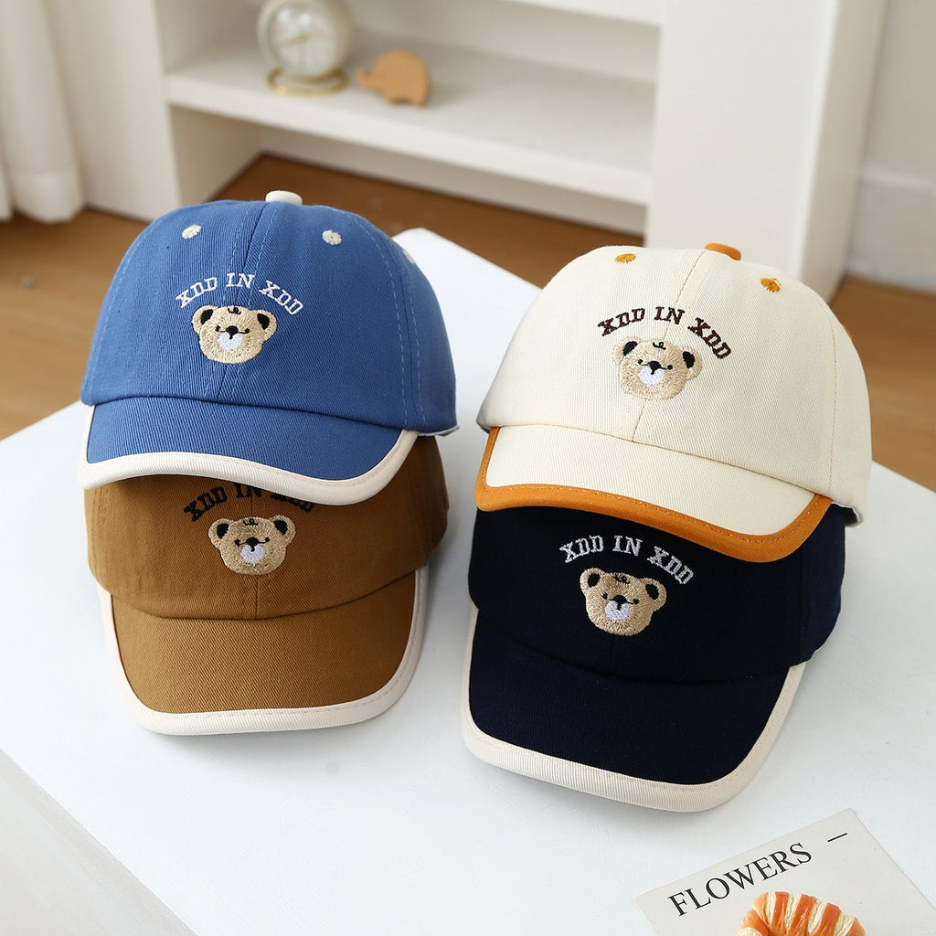 Summer Retro College-style Cartoon Bear Embroidered Children's Baseball Cap - Cute Baby-friendly Versatile Sun Protection And Shading Accessory