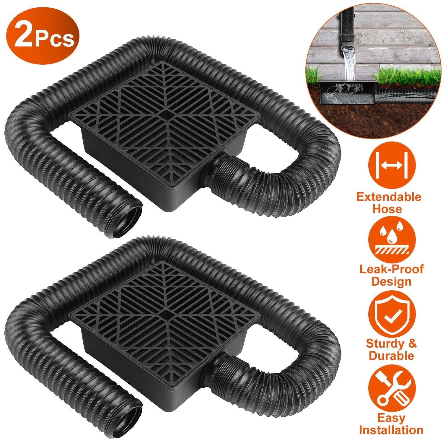 Gutter Downspout Extension, Low Profile Extendable Hose