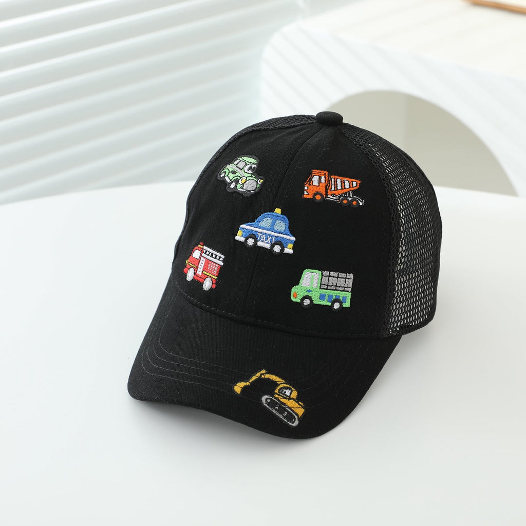 Children's Style Embroidered Mixed Model Small Car With Breathable Semi-net Brimmed Without Edge Baseball Cap
