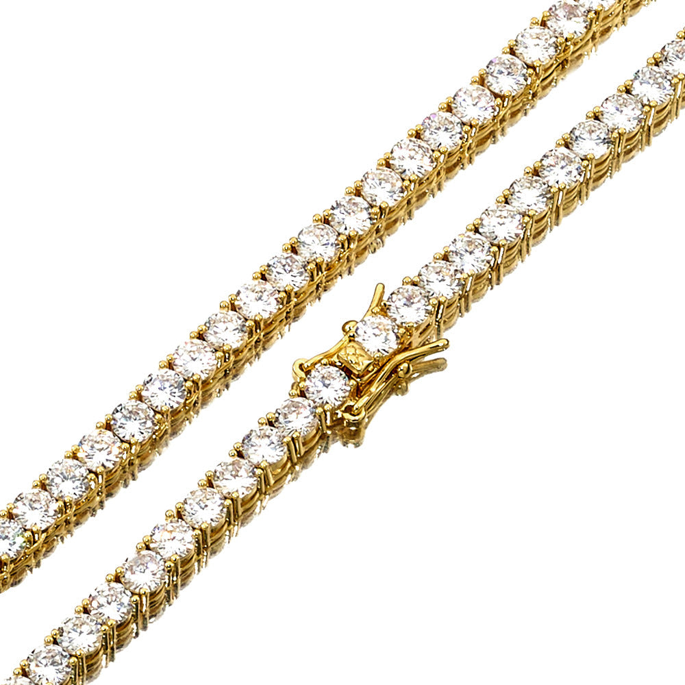 Mens Gold-Plated Micro-Inlaid Zircon Copper Bracelet And Necklace
