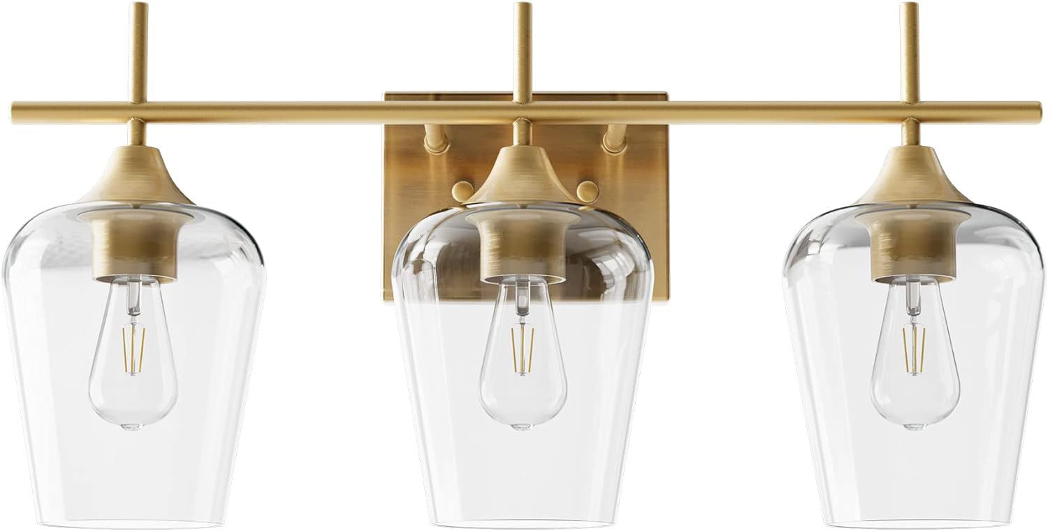 VONLUCE Bathroom Vanity Light, 3 Light Bathroom Light Fixture Over Mirror, Bathroom Wall Lamp with Clear Glass, Modern Gold Vanity Lighting fixtures