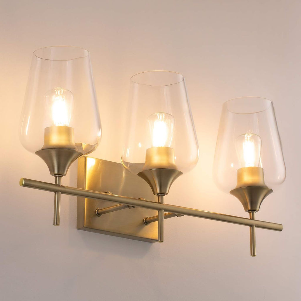 VONLUCE Bathroom Vanity Light, 3 Light Bathroom Light Fixture Over Mirror, Bathroom Wall Lamp with Clear Glass, Modern Gold Vanity Lighting fixtures