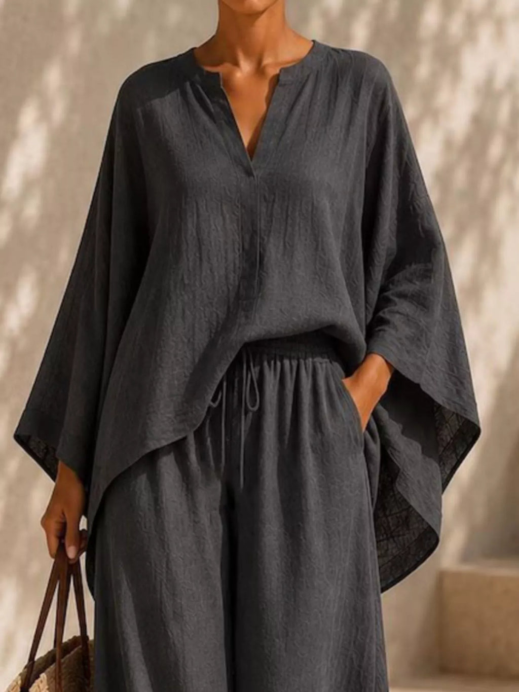 Full Size Loose Fit Top and Wide-Leg Pants Set Plus Size