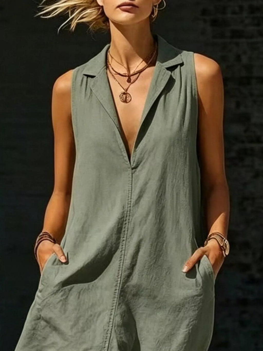 Sleeveless Maxi Dress with Side Pockets