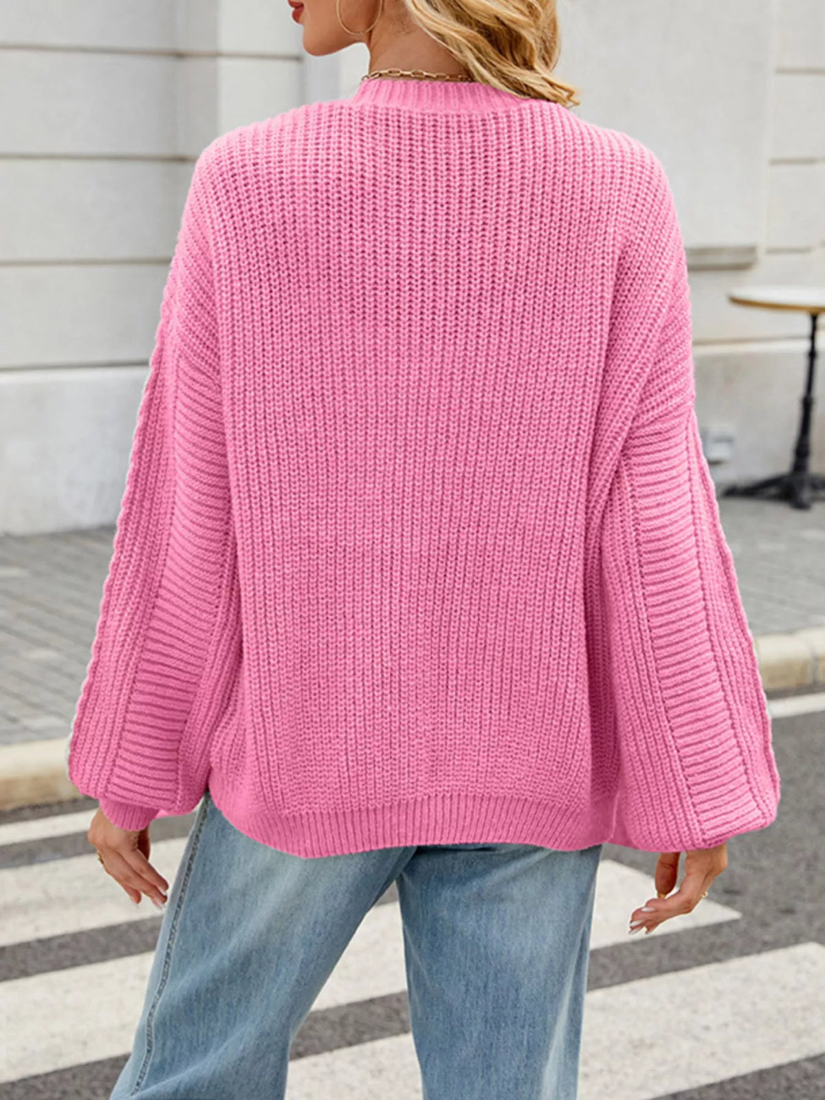 Cable Knit Button-Up Cardigan – Off-White / Black