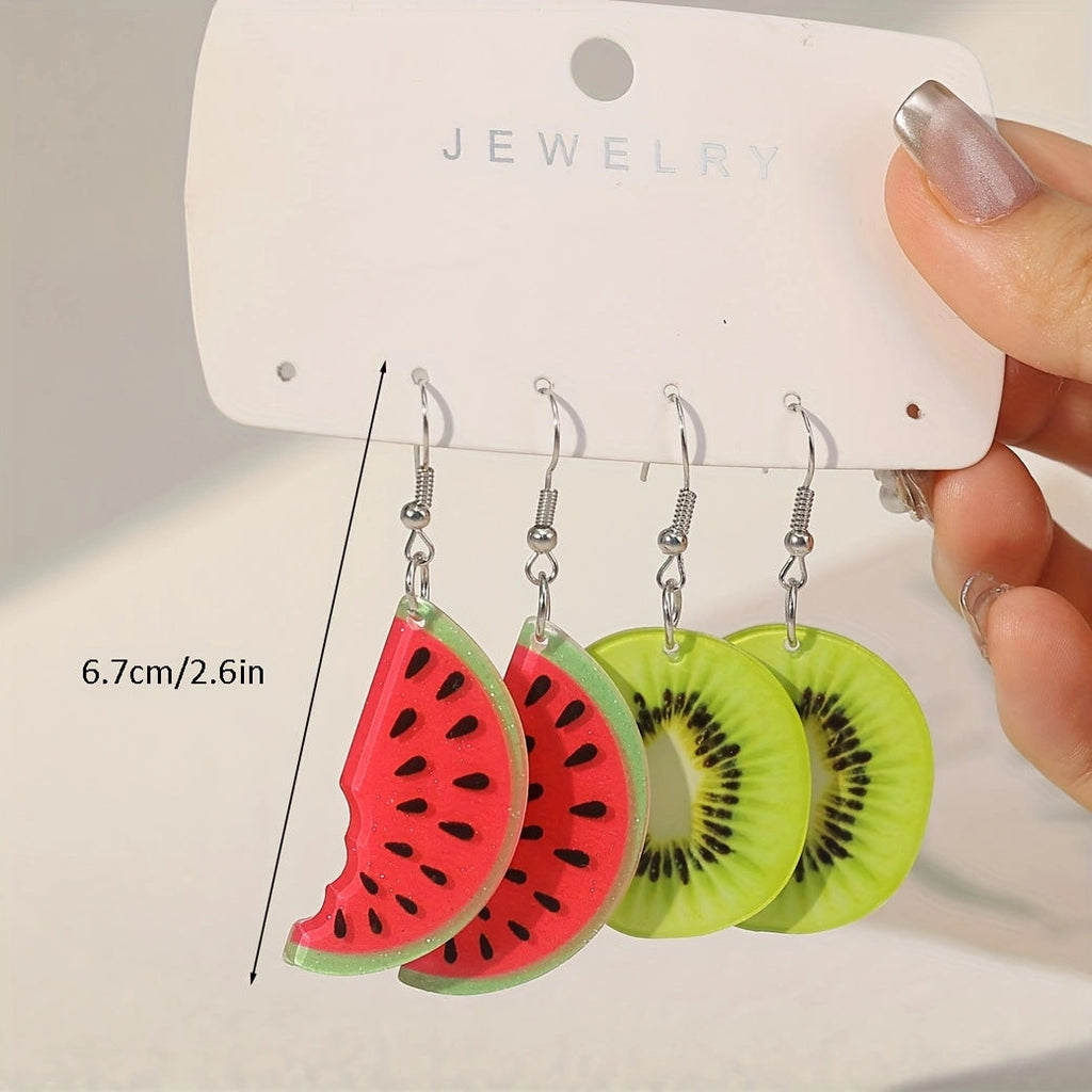 Womens Watermelon Kiwi Earrings