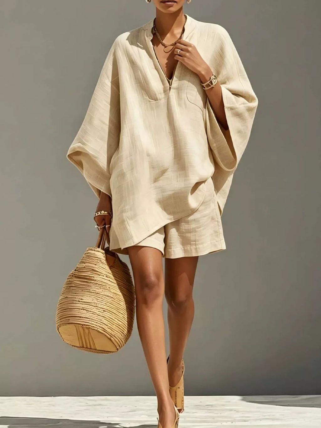 Full Size Solid Color Loose Fit Top and Shorts Set Plus Size