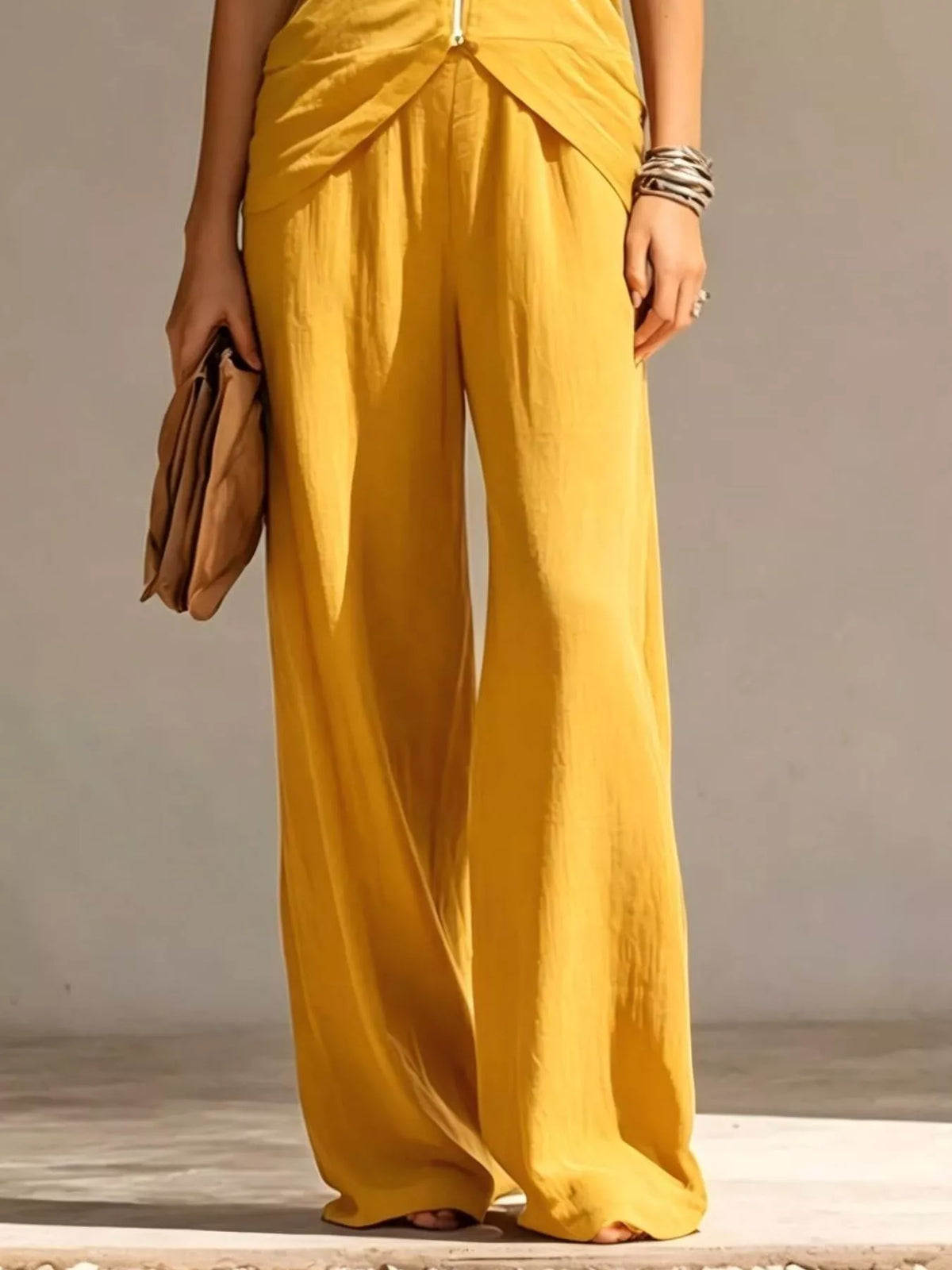Full Size Zipper Front Tank and Wide-Leg Pants Set Plus Size