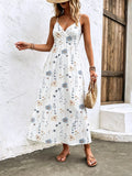 Floral Print Spaghetti Strap Midi Dress – White / Taupe