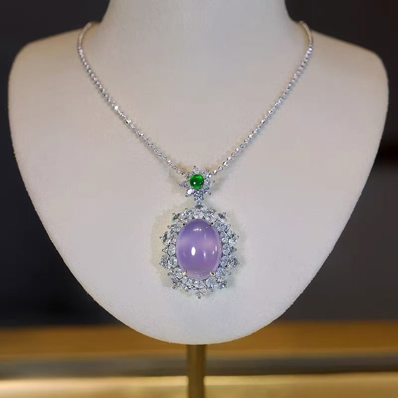 Jewelry 925 Silver Plated Natural Purple Chalcedony Agate Necklace Comparable To Jade Violet Pendant White Gift Women