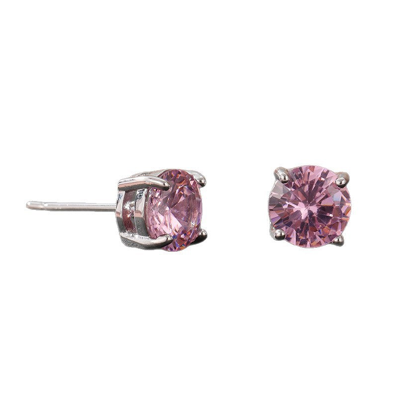 Blush Round Crystal Stud Earrings Silver Tone Brass Women Elegant Daily Party Fashion Jewelry Sparkling