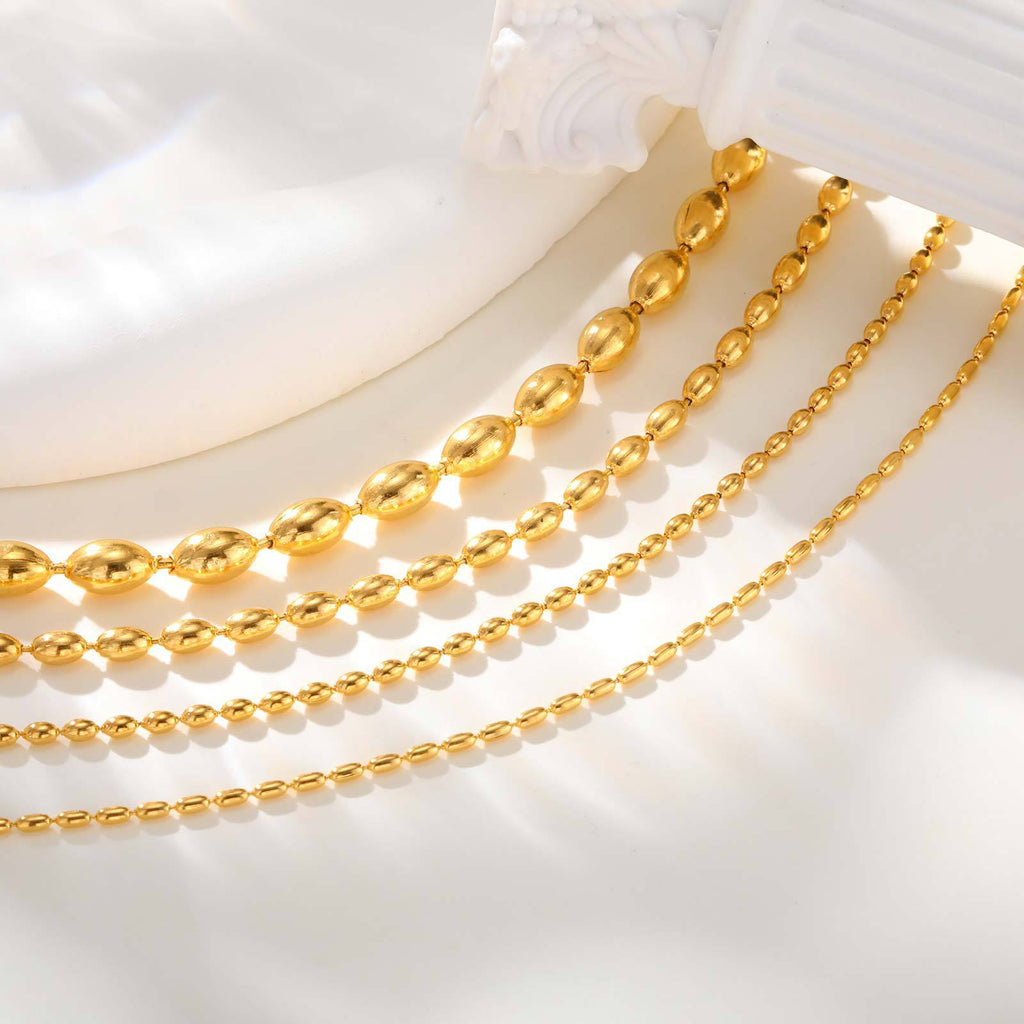 Stainless Steel Rugby Bead Chain Anklet For Women