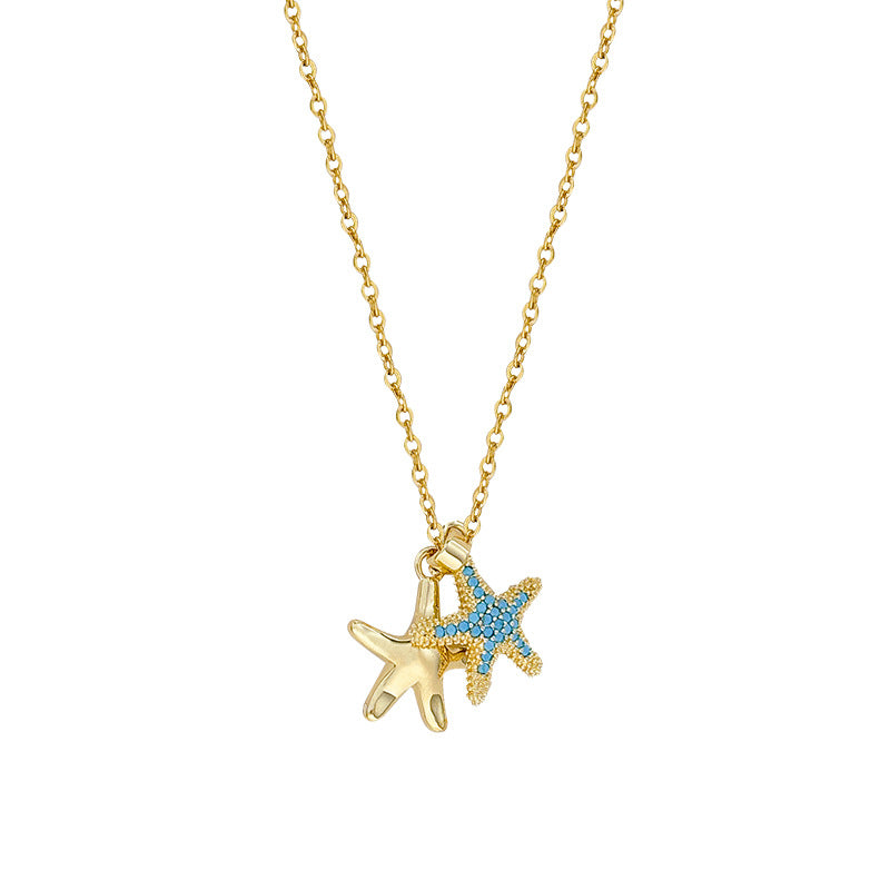 Ocean Style Starfish Shell Pearl Pendant Clavicle Chain Necklace Summer Women Neck Jewelry For Daily Dating Beach Party Occasions