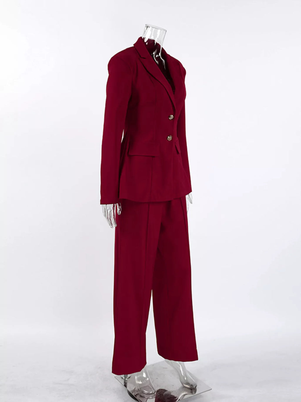 Lapel Collar Blazer and Wide-Leg Pants Set