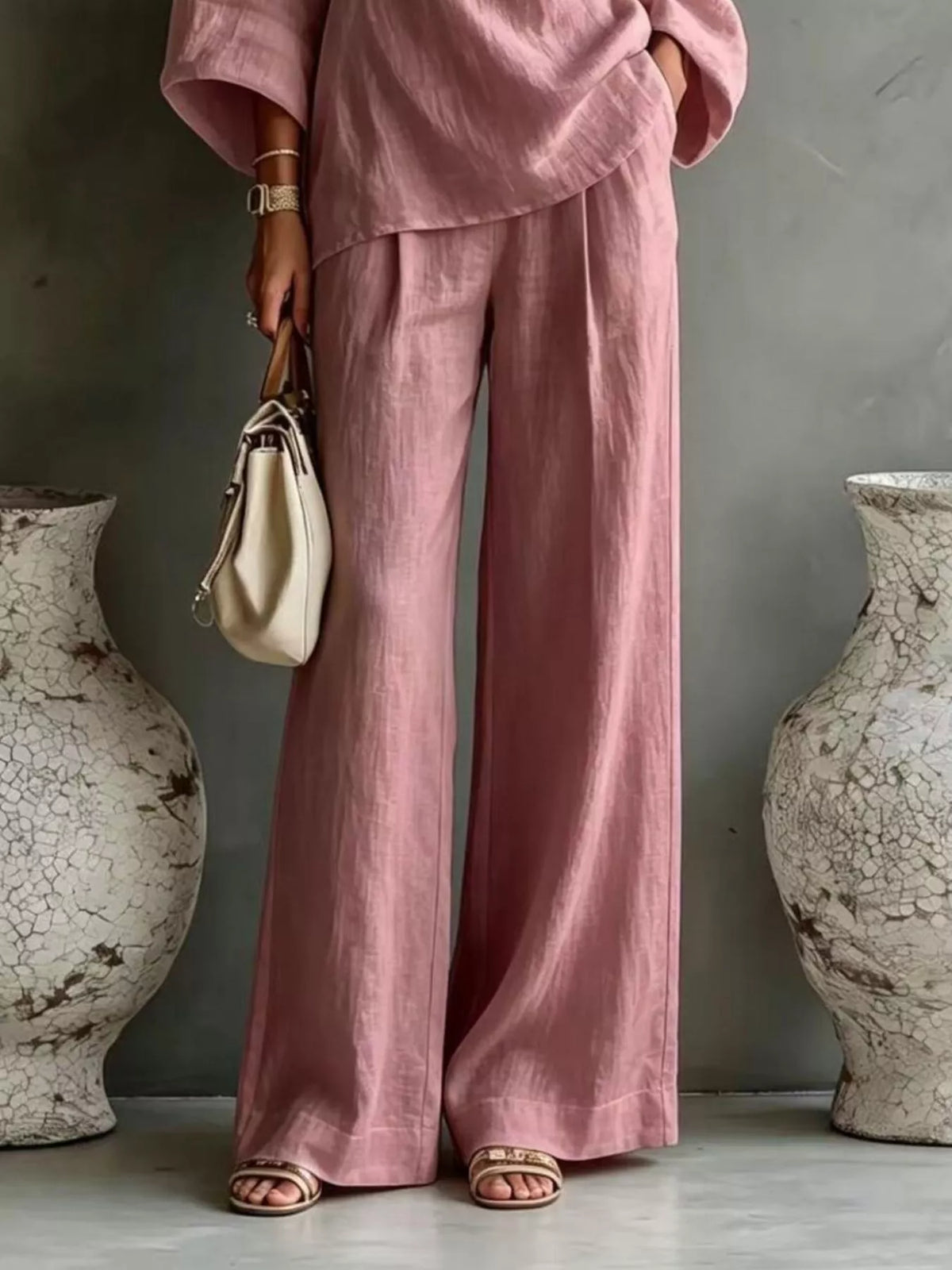 One Shoulder Top and Wide Leg Pants Set