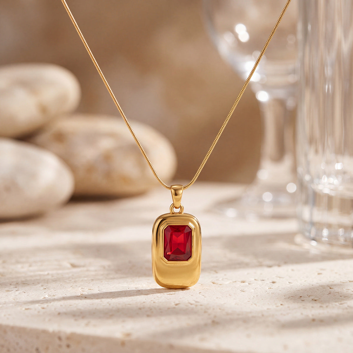 Women Titanium Steel Square Pendant Choker Necklace, New Arrival Colorful Zircon Niche Luxury Versatile Fade Resistant Collarbone Jewelry