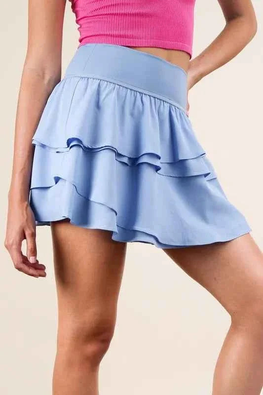Riffled Tiered Active Skirt with Built-In Shorts